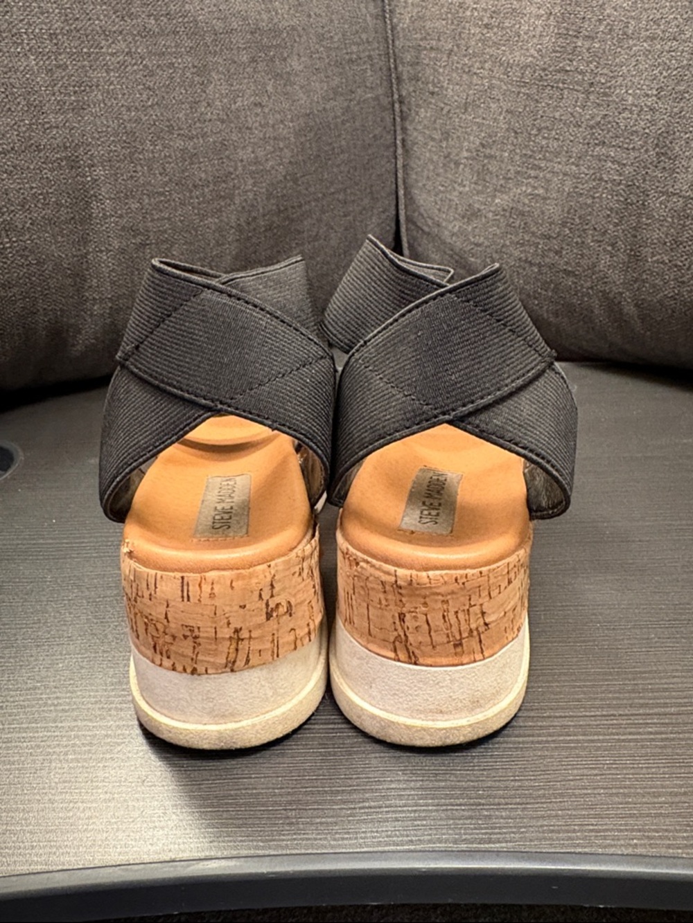Steve Madden Bandi Elastic Cork Platform Wedge Sandal - Picture 2 of 6